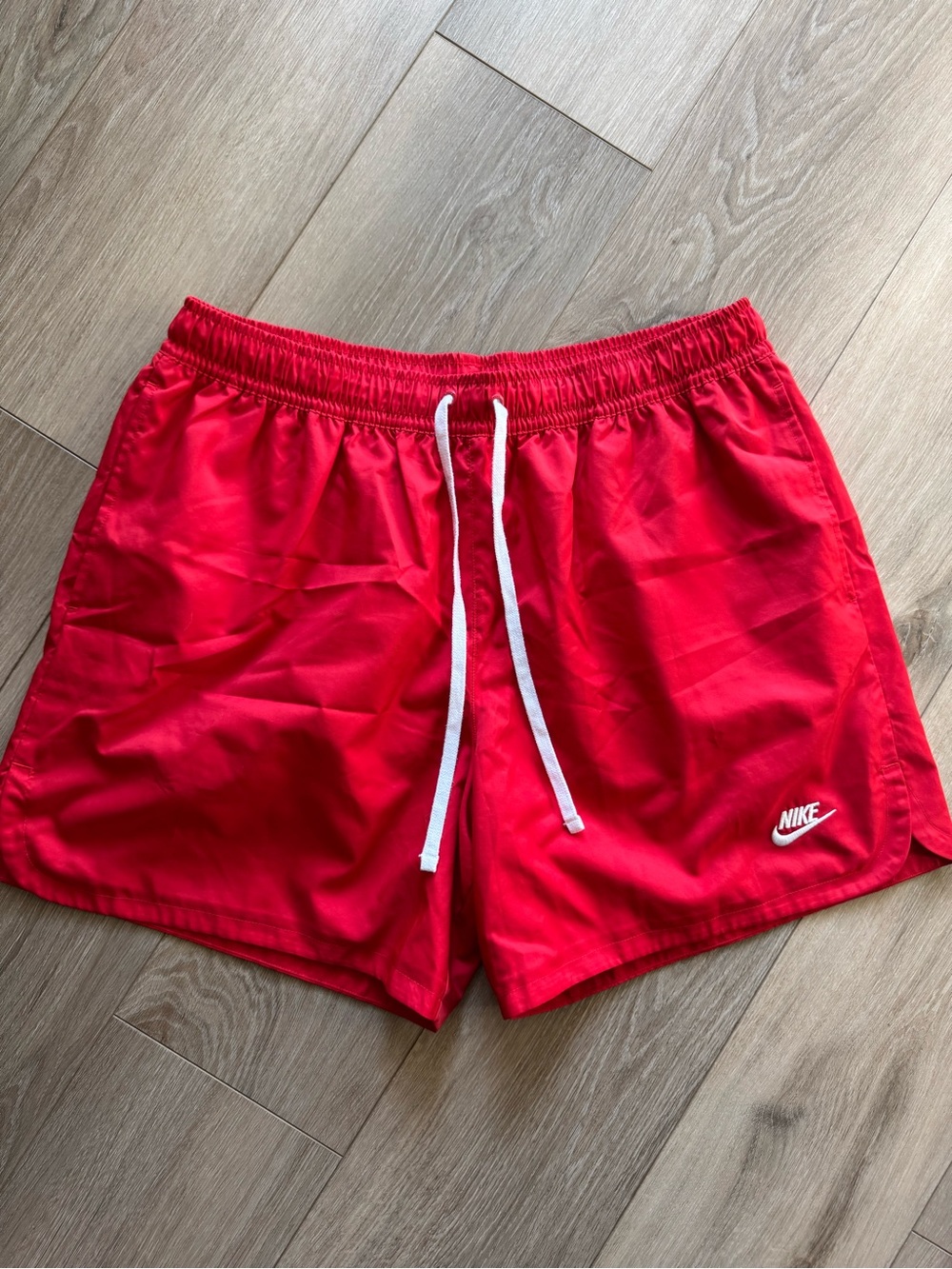 Nike Men's Bright Red Athletic Shorts with White Drawstring
